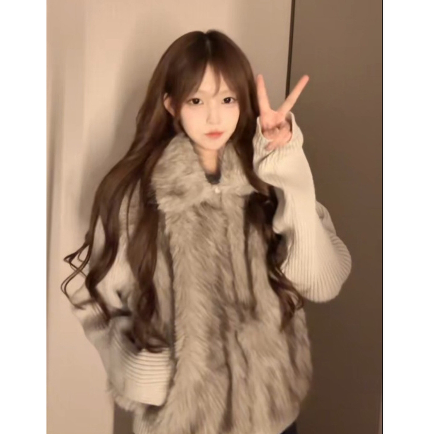 韩系千金风皮草拼接保暖女棉衣