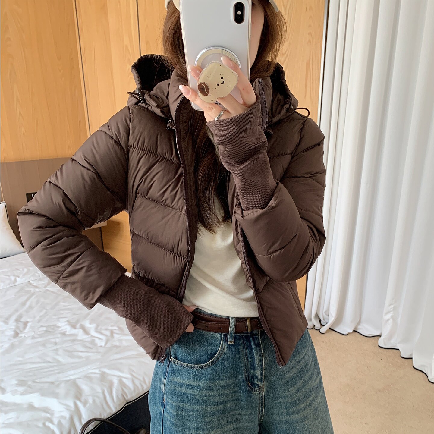 连帽加厚短款小个子宽松女棉服