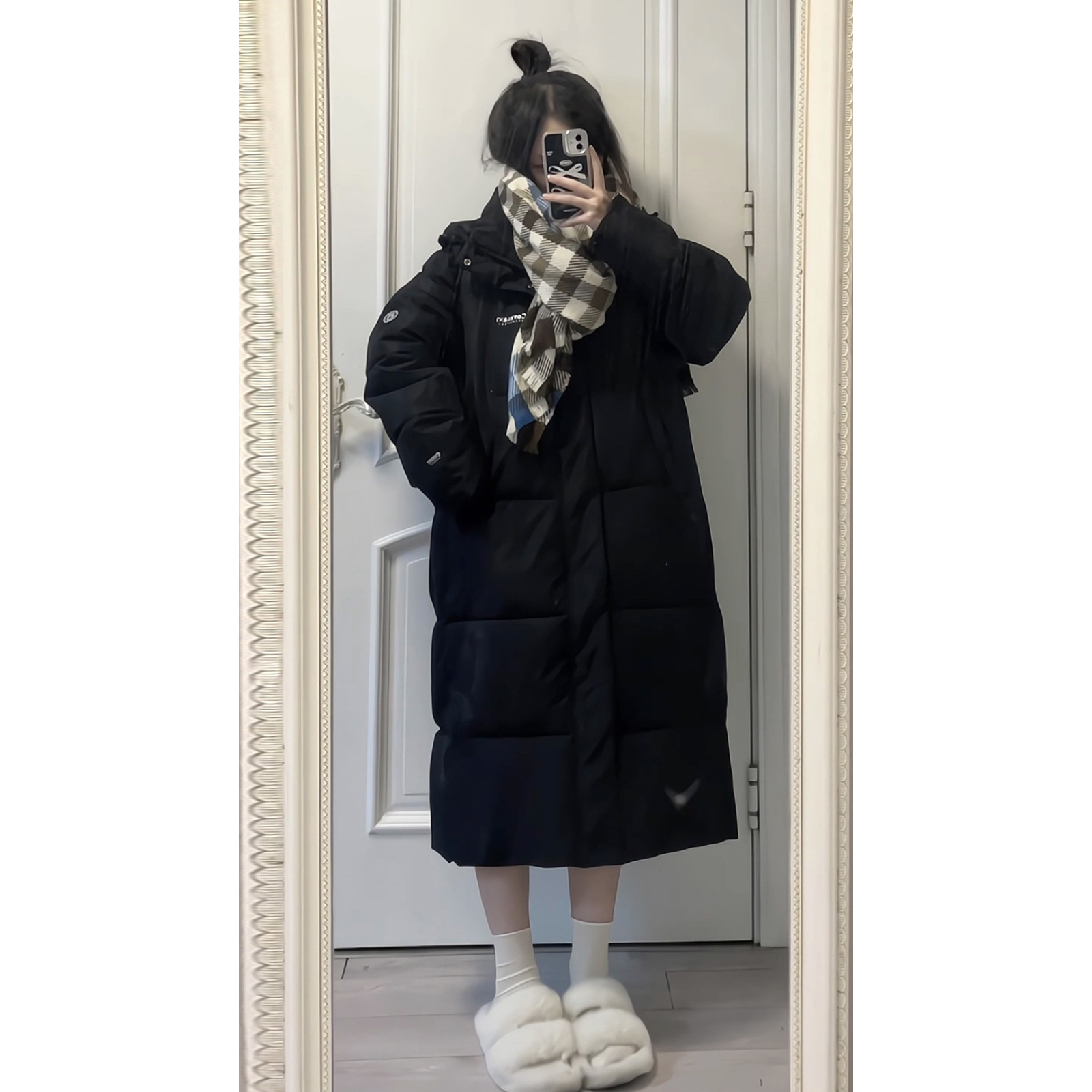 2025新款冬季中长款羽绒棉服女过膝韩系穿搭棉衣黑色棉袄加厚外套