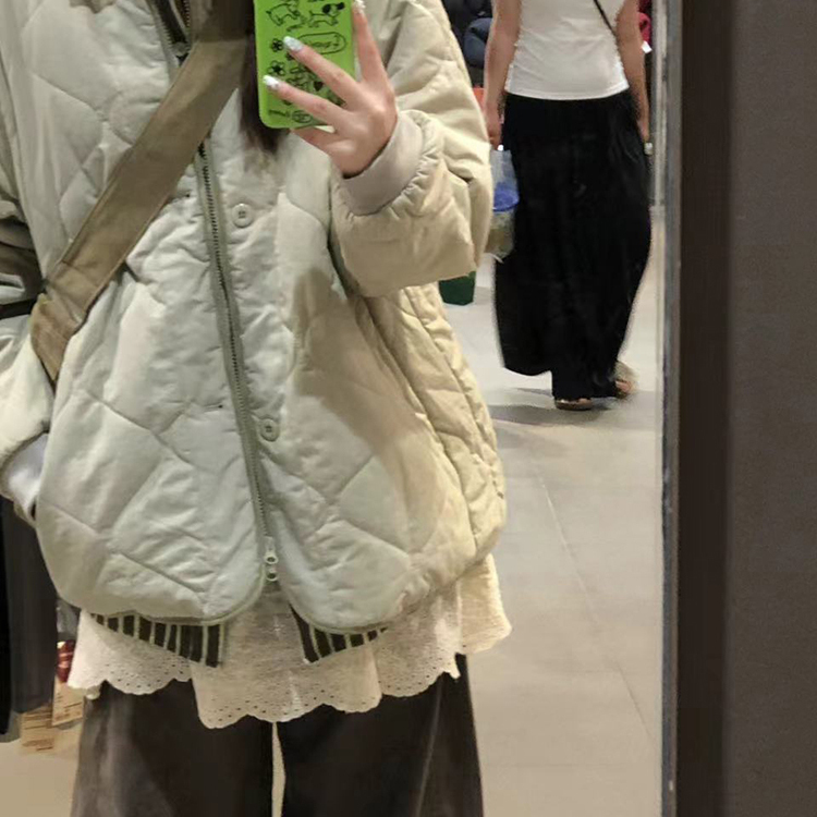 美式菱格棒球服棉服女2025年冬季新款韩系宽松超好看夹棉棉袄外套