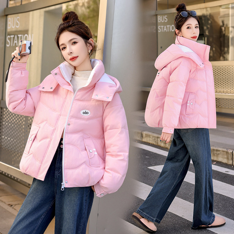 冬季短款加厚防风连帽棉服女