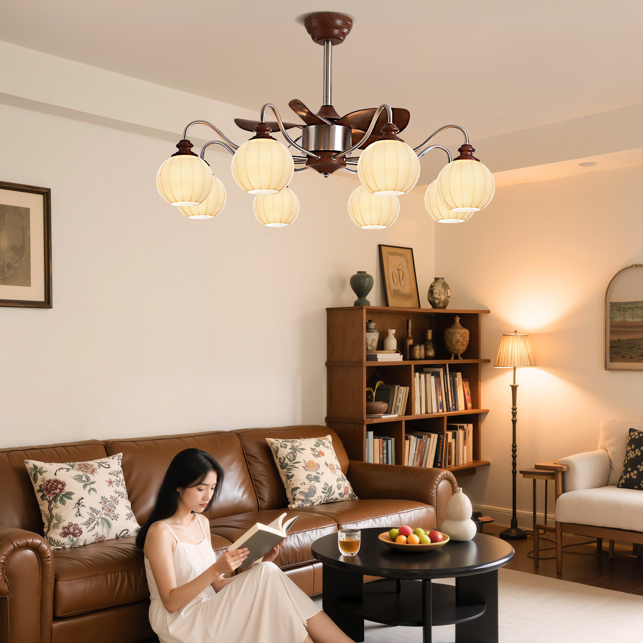 雷士照明风扇灯中古风客厅餐厅风扇灯复古胡桃木色吊扇灯新款吊灯,家装灯饰光源,风扇灯,淘宝优惠券,粉丝福利购,淘宝优惠卷