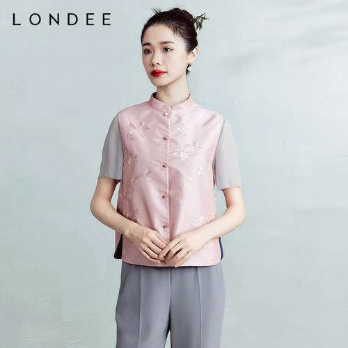 Londee/龙笛新中式醋酯绣花马夹显年轻坎肩双面可穿马夹春4S27297