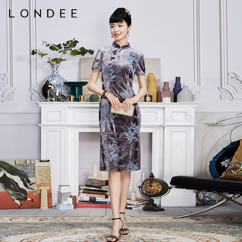 Londee/龙笛春秋款古色花纹图案旗袍礼服3S21296