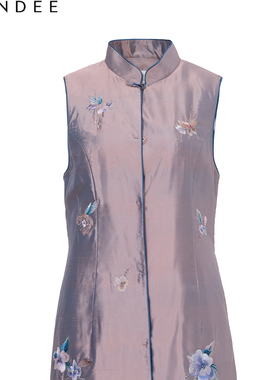 Londee/龙笛【孤品】珠光缎面新中式立领马甲国风优雅马夹2PS174C