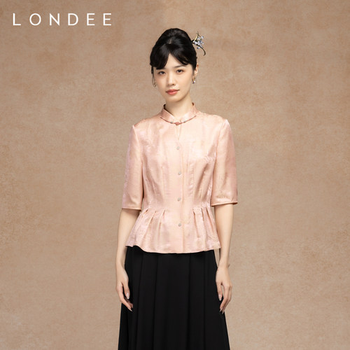 Londee/龙笛新中式气质提花宽松短袖上衣国风春夏显瘦衬衫5S22370