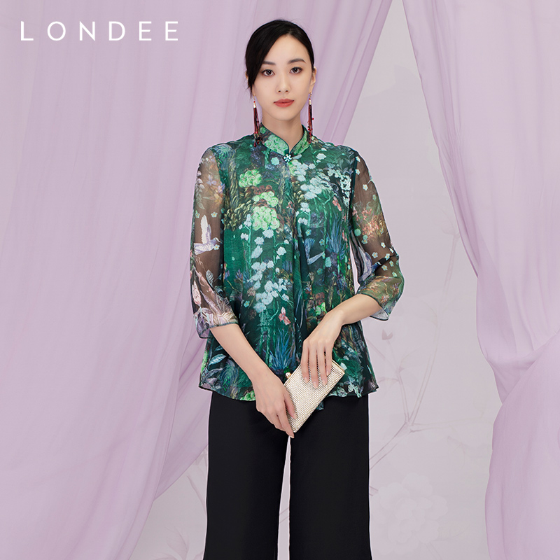 londee/龙笛桑蚕丝衬衣上衣