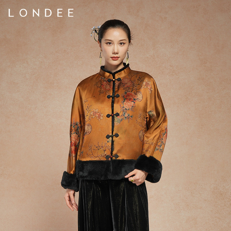 Londee/龙笛新中式复古金咖重工保暖外套高级气质加厚棉服5T25198