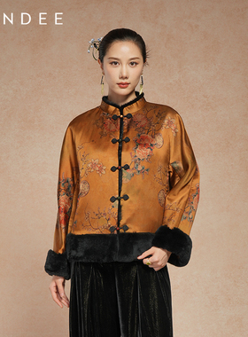 Londee/龙笛新中式复古金咖重工保暖外套高级气质加厚棉服5T25198