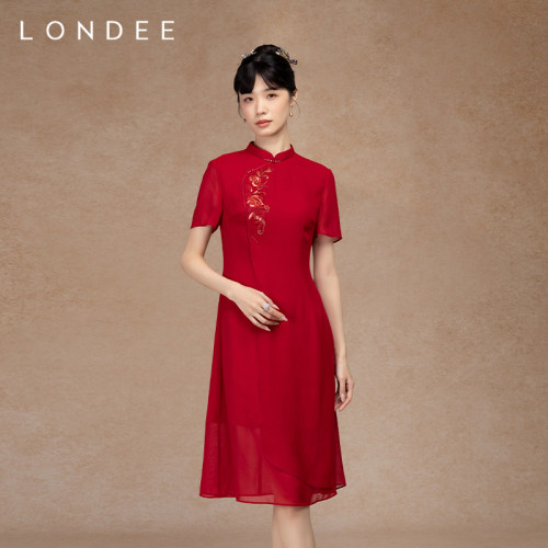 【专柜特惠】Londee/龙笛新中式改良旗袍红装宴会连衣裙5S21666