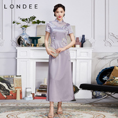 Londee 龙笛新中式 国风紫色日常优雅旗袍高端连衣裙礼服裙3S26596