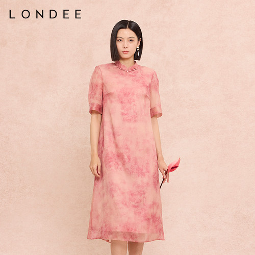 Londee/龙笛优雅晕染感淑女裙新中式宽松长裙气质连衣裙6S21698