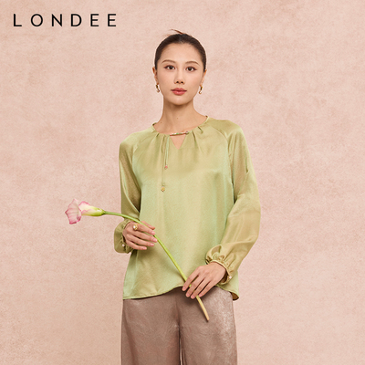 Londee/龙笛新中式设计感缎面外套国风气质衬衣宽松上衣6S22280