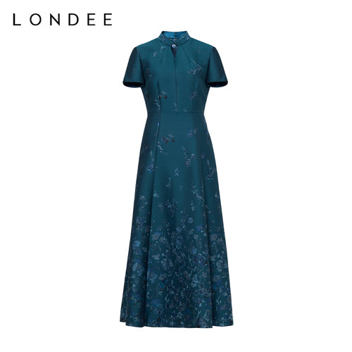 Londee/龙笛【孤品】立领短袖旗袍女收腰长款连衣裙3PW267A
