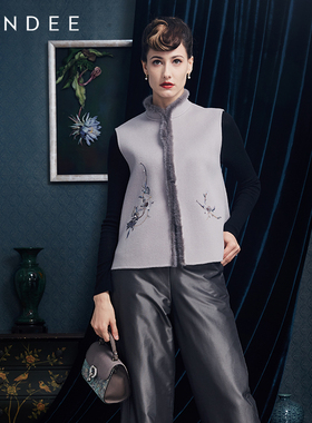 Londee/龙笛新中式双面绒灰色毛条马甲3S27261