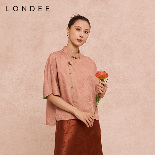 Londee/龙笛优雅粉色宽松衬衫日常可穿气质新中式改良上衣6S22290