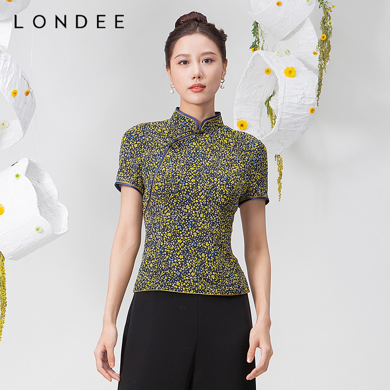 龙笛印花桑蚕丝经典短款旗袍上衣