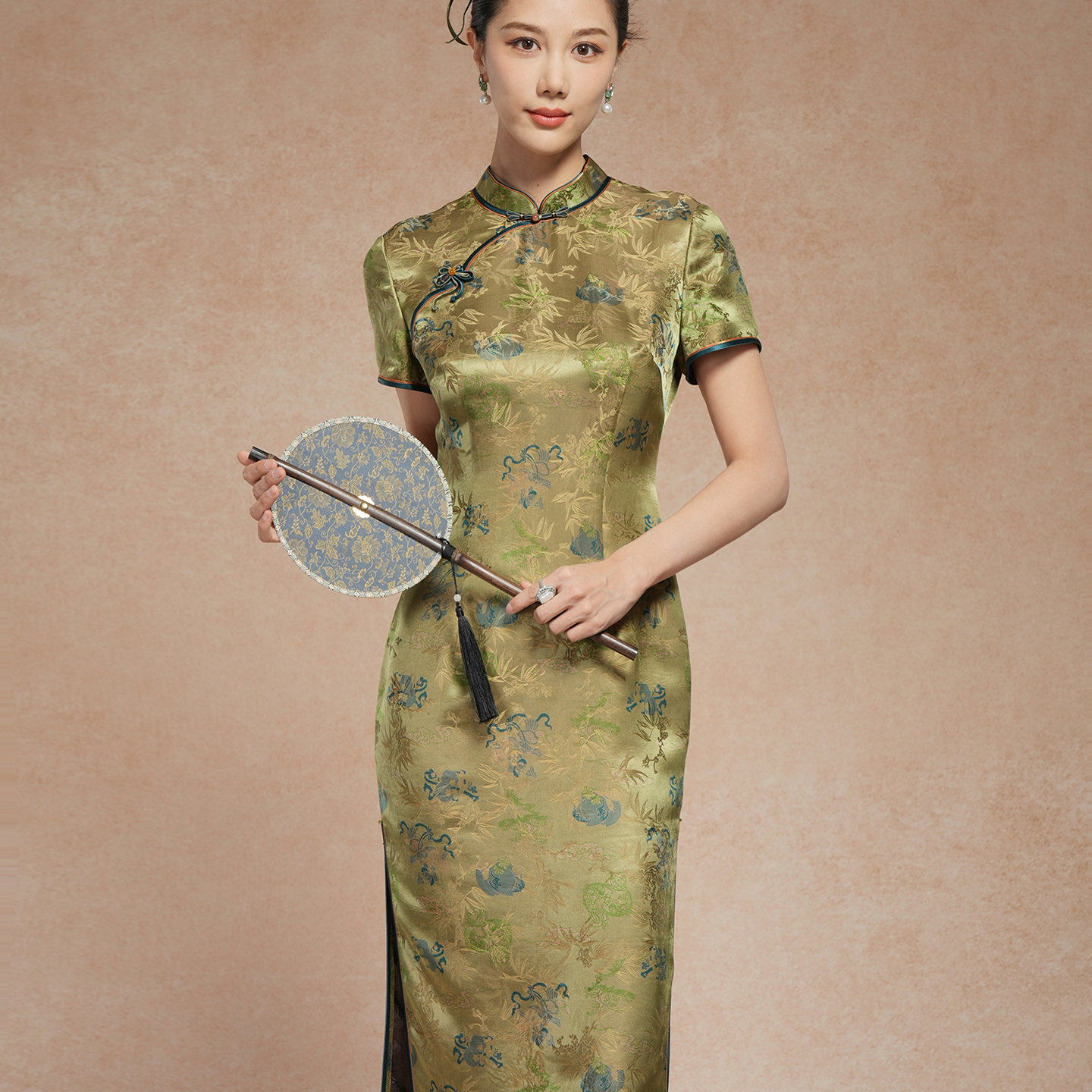 Londee/龙笛新中式国风改良旗袍日常素雅淡绿色古风连衣裙5T21197