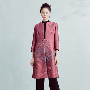 Londee 顯年輕新中式 高定中長款 重磅刺繡大衣外套3T25299 龍笛時尚