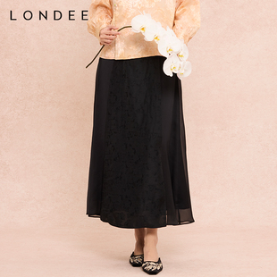 Londee/龙笛新中式黑色提花半身裙女优雅百搭裙子6S23166