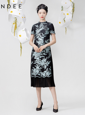 Londee/龙笛春夏款优雅复古绣花撞色修身礼服旗袍9S26687