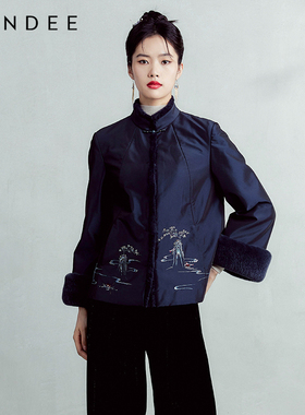 Londee/龙笛冬装新中式复古棉衣提花棉服外套3T25199