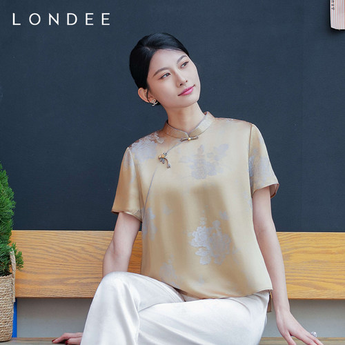 Londee/龙笛新中式春夏优雅村衫改良国风提花缎面上衣外套6S22278