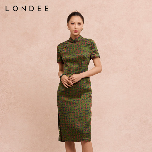 Londee/龙笛新中式复古风日常中长裙短袖旗袍6S21257