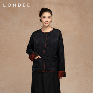 Londee/龙笛高级感复古黑红双面穿外套新中式秋冬厚上衣女4T25170