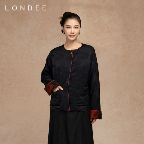Londee/龙笛高级感复古黑红双面穿外套新中式秋冬厚上衣女4T25170