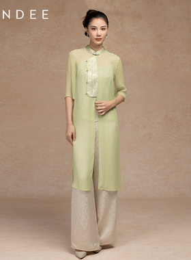 Londee/龙笛国风真丝外搭新中式气质开衫中长披肩气质外套5S25264