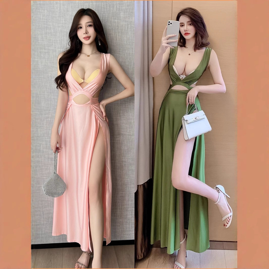 夜场性感连衣裙漏胸深V高腰显瘦桑拿洗浴技师工作服佳丽走秀礼服