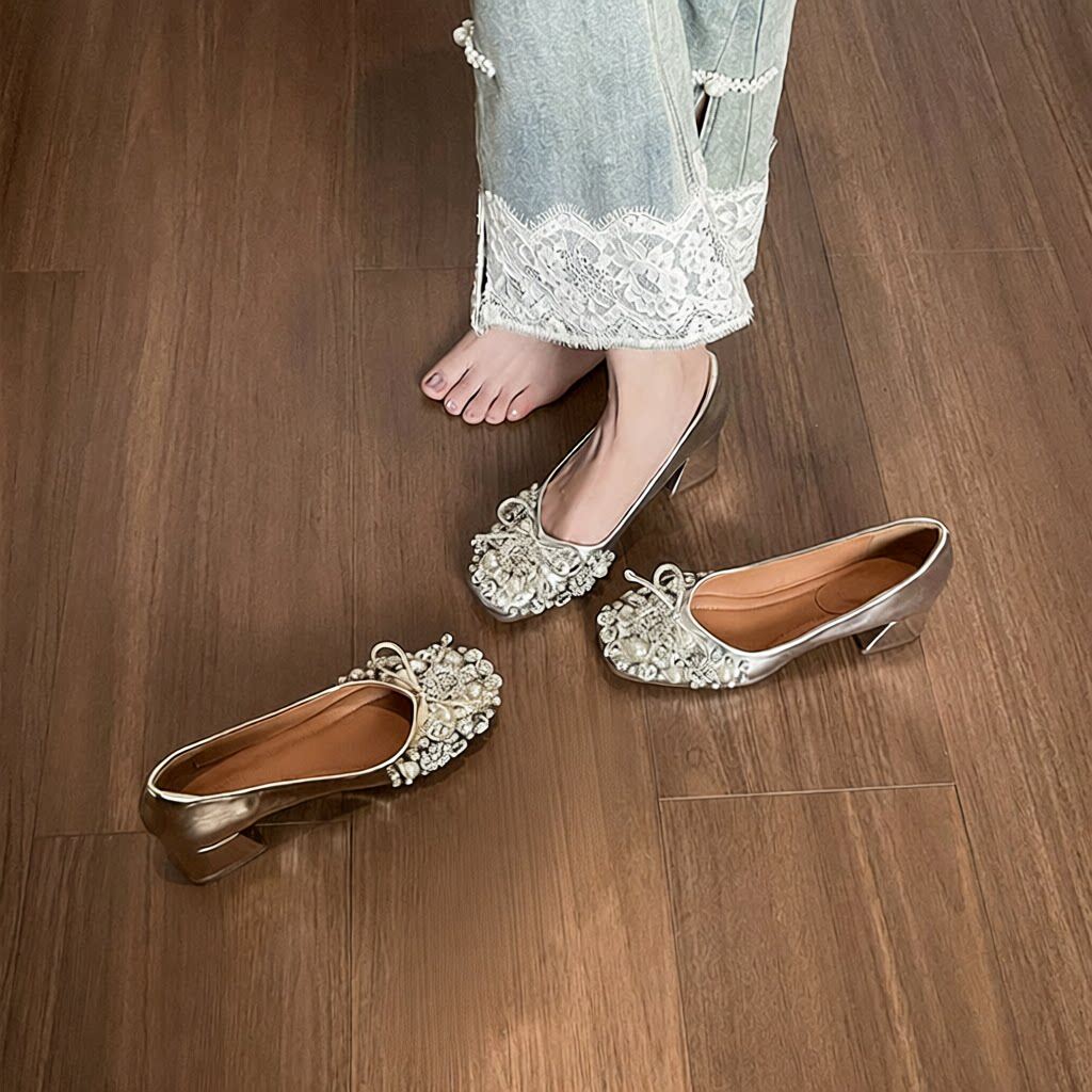 水晶鞋绝美配裙子粗跟法式单鞋女新款秋季温柔风晚晚高跟女鞋