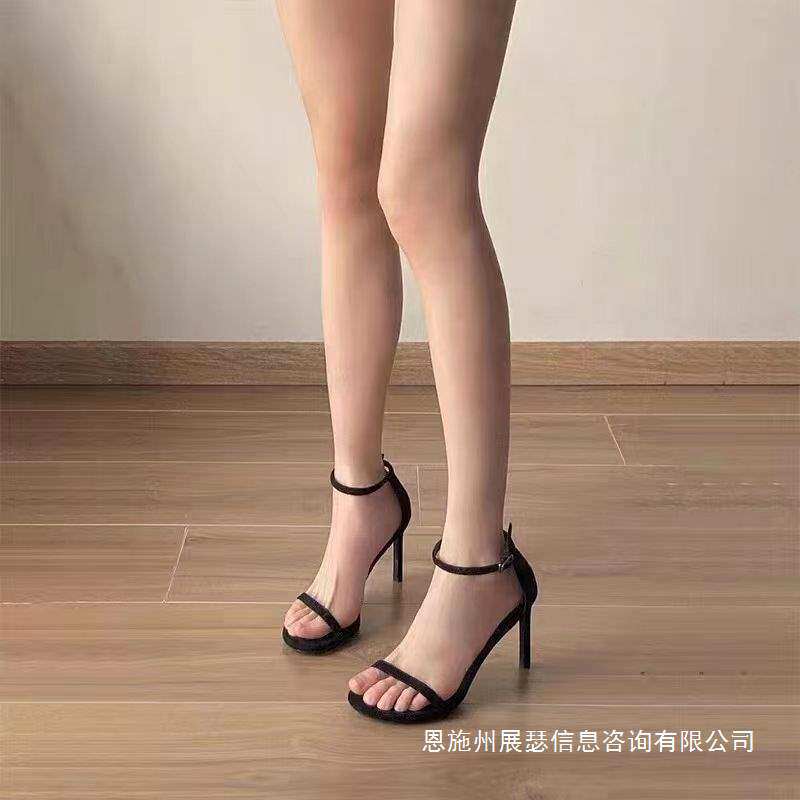 夏季sw一字带高跟鞋防水台黑色走秀性感细跟凉鞋女2025新款