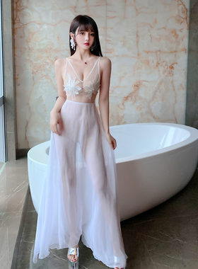 夜场女装性感连衣裙新款雪纺仙气透视晚礼服手工缝花技师工作服