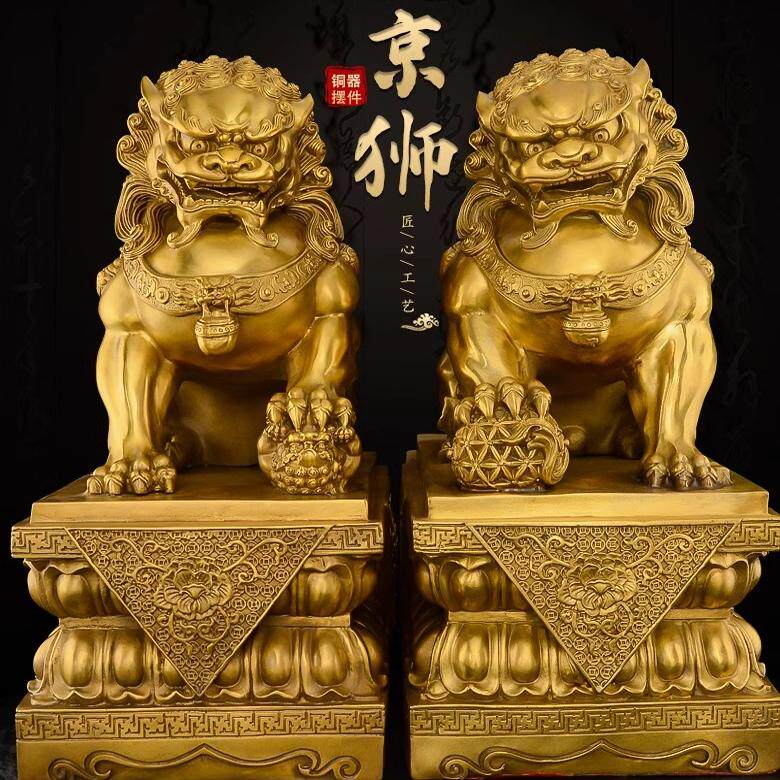 精工铜狮子摆件一对特大号宫门狮办公室狮子黄铜门口北京狮故宫狮