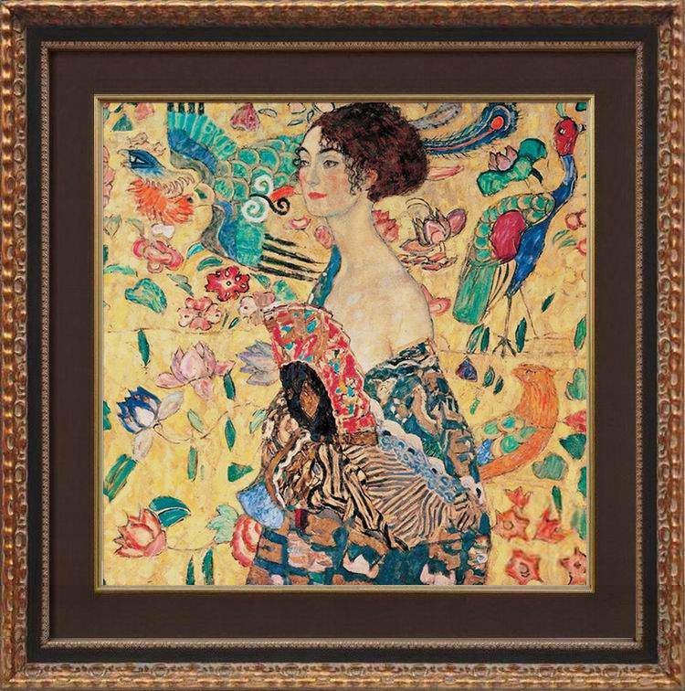 纯进口原版画芯美国克拉斯美式家人物装饰画 克里米特持扇的女子