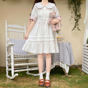 学院风娃娃领白色连衣裙少女夏装初中高中学生甜美小清新初恋裙子