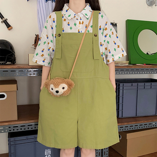日系背带短裤少女夏装2025新款初中高中学生减龄阔腿工装时尚套装