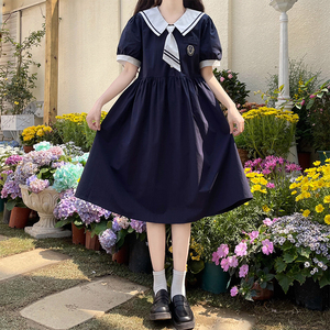 日系海军领连衣裙少女夏装初高中学生学院风小个子泡泡袖甜美裙子