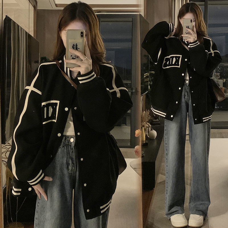 早秋棒球服女男友风情侣款2025新款小众字母宽松大码学生外套上衣