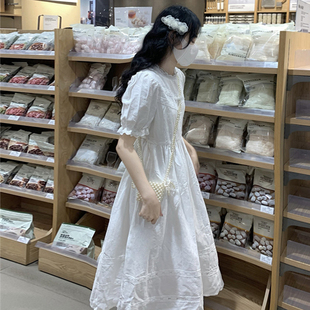 白色连衣裙少女夏装 甜美公主长裙子 2025年新款 初中高中学生泡泡袖