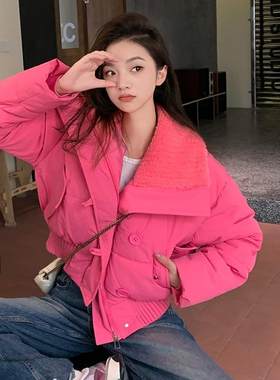 羊羔毛翻领短款棉服女冬季设