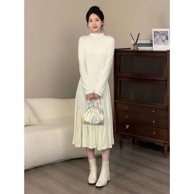 法式高级感白色长袖针织连