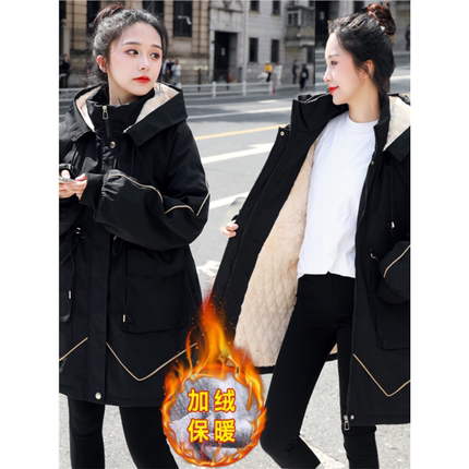 冬装羊羔毛棉服外套连帽中长款工装派克服女230胖MM加绒加厚棉袄