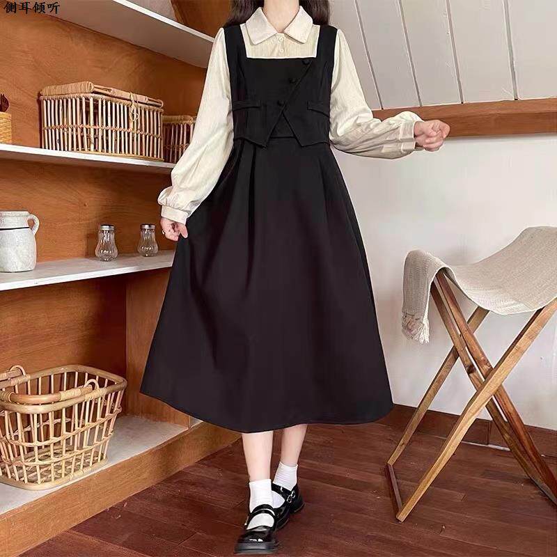 法式假两件连衣裙少女秋冬2025新款初中高中学生学院风内搭长裙子