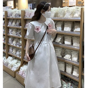 娃娃领连衣裙少女夏装2025新款初高中学生小个子甜美初恋白色裙子
