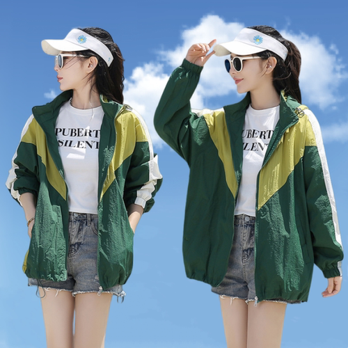 美式复古薄款运动风拼色防晒