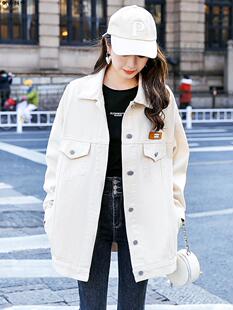 中长款白色牛仔外套女2025早春秋新款大版宽松胖mm大学生工装夹克
