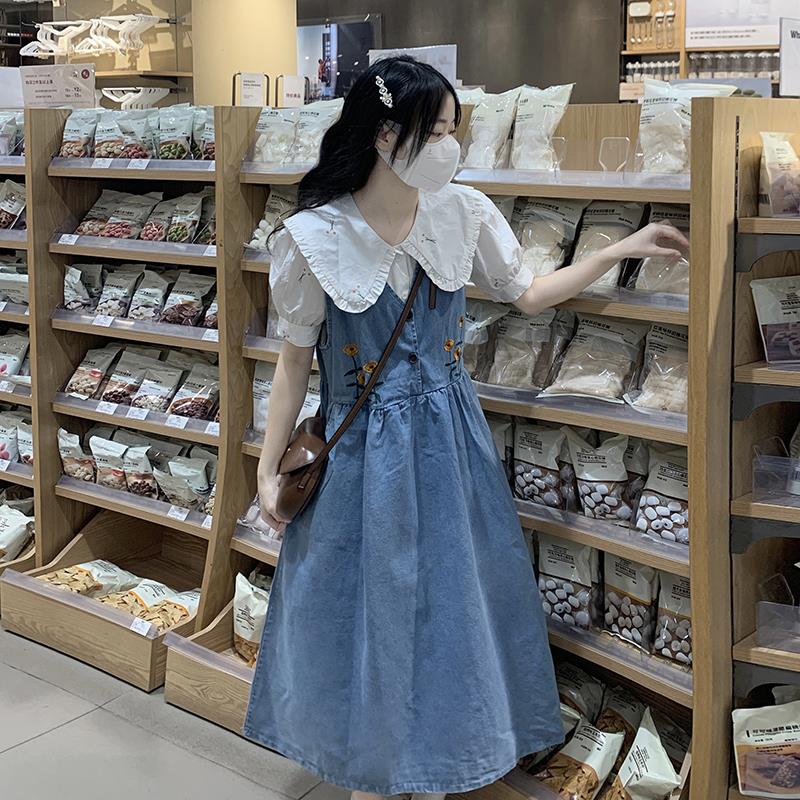 少女牛仔背带裙两件套2025夏季新款高中生连衣裙初中学生大童夏装